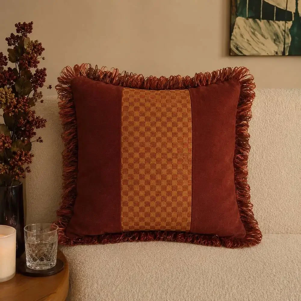 Soho Home Margeaux Cushions Rust Velvet Feather Throw Pillows Setof5